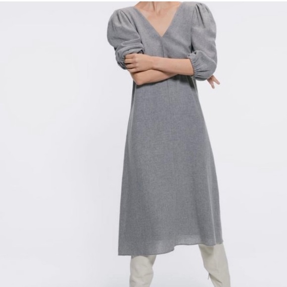 Zara Wool Blend Midi Dress Grey Size: S - Picture 5 of 6